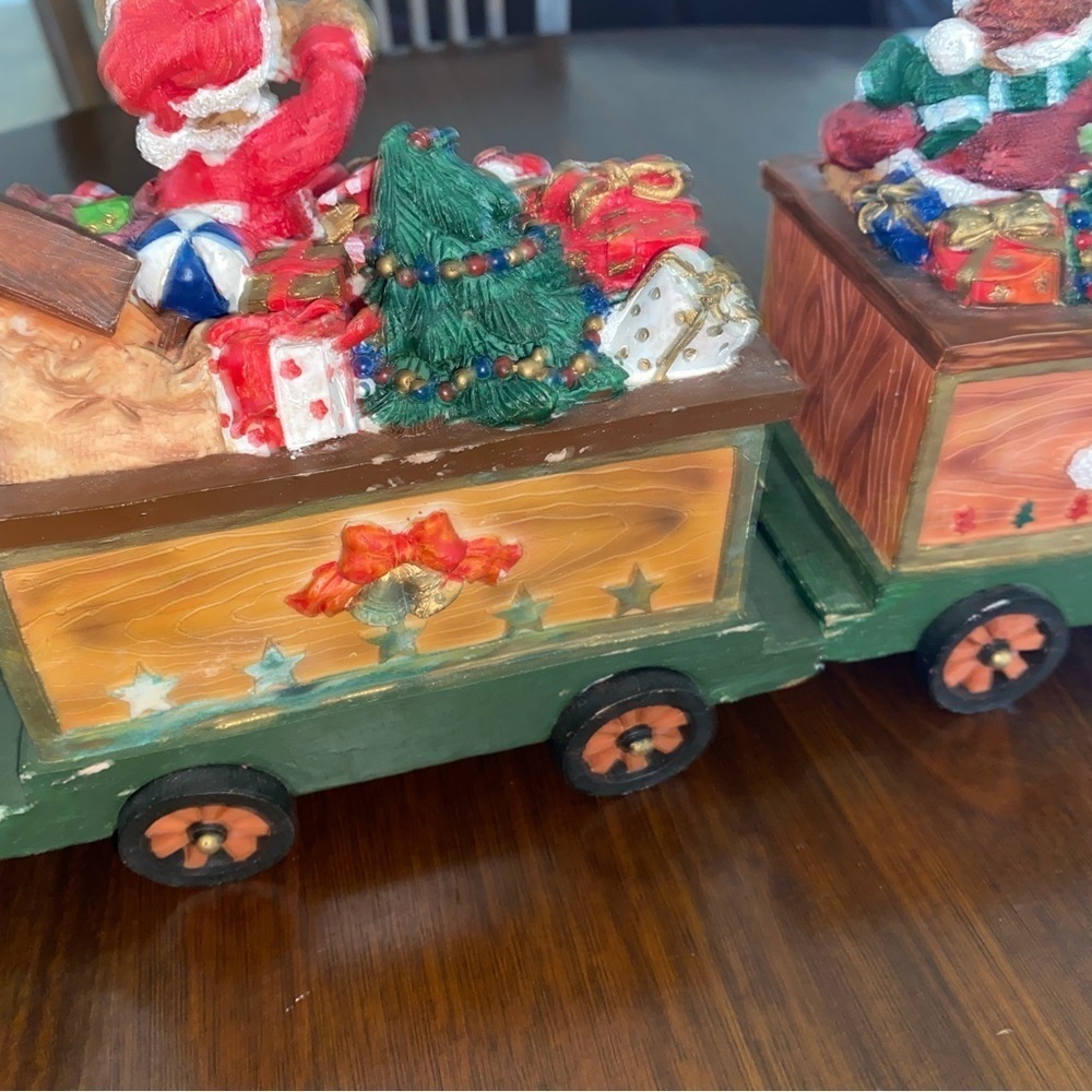 CHRISTMAS TRAIN DECOR WOOD RESIN 4 PIECES SANTA TEDDY BEARS SNOWMEN 28”Long - Picture 11 of 15